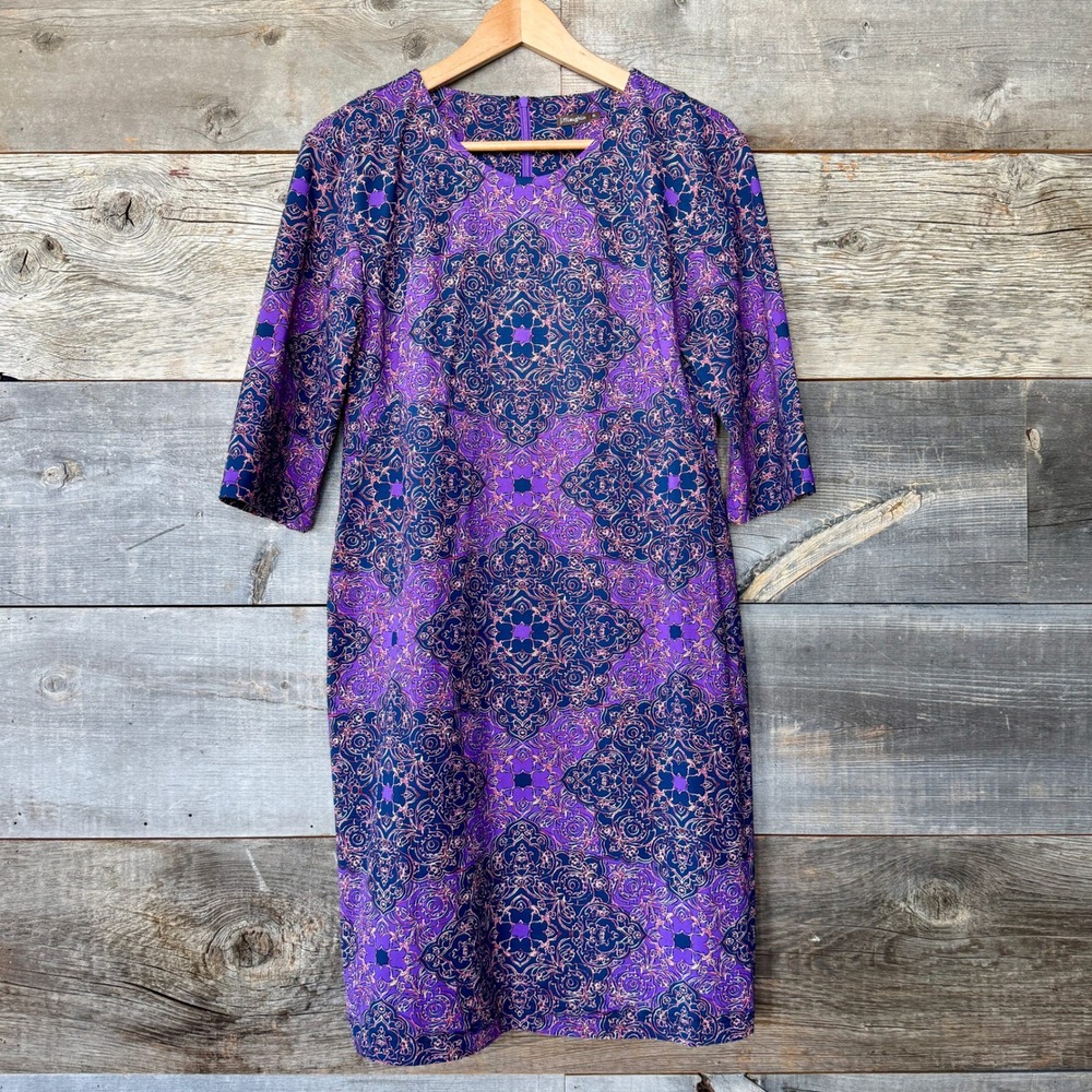 J.McLaughlin Catalina Cloth Astor Tile Sheath Dress XL Purple Stretch‎ Travel